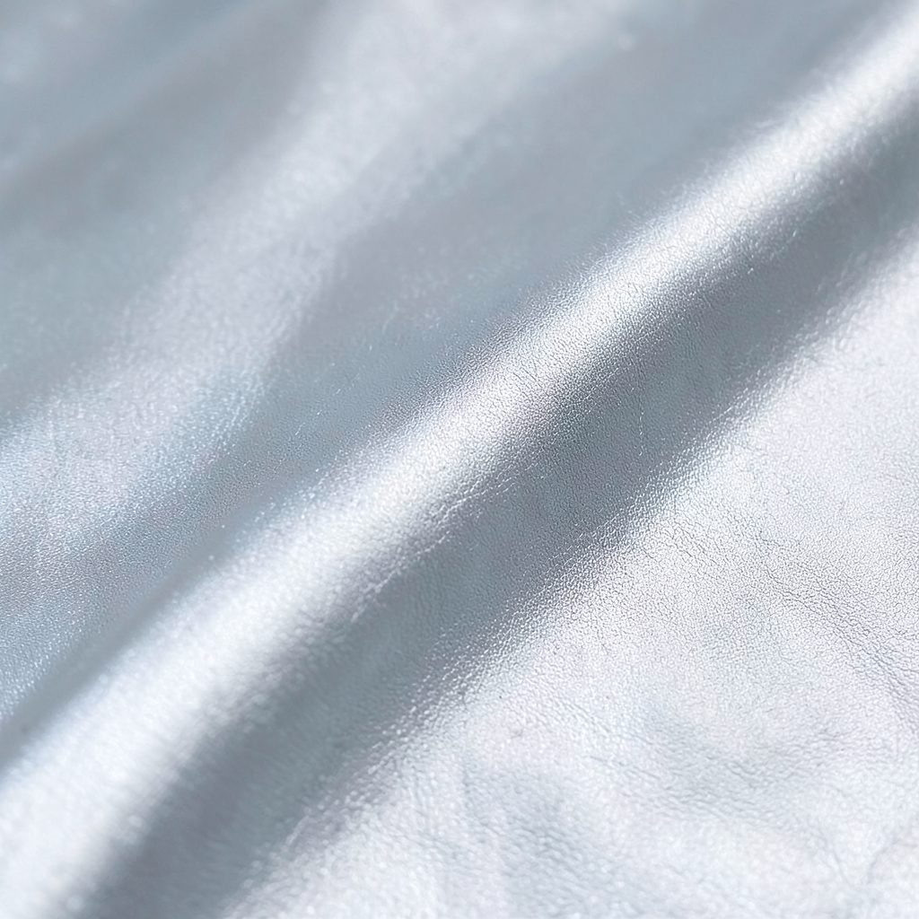 Cool metallic silver-toned soft leather with a gentle reflective surface