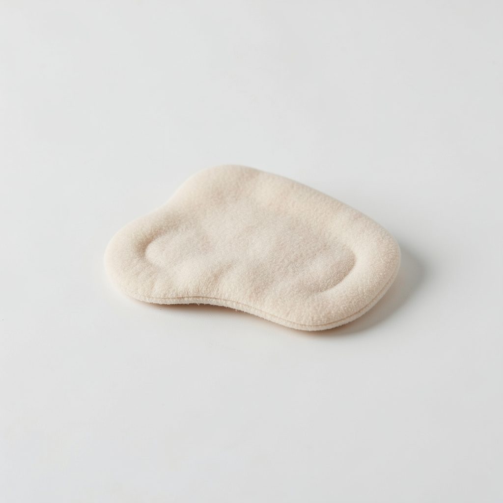 Soft beige fabric toe filler inserts, small and discreet, on a clean light background